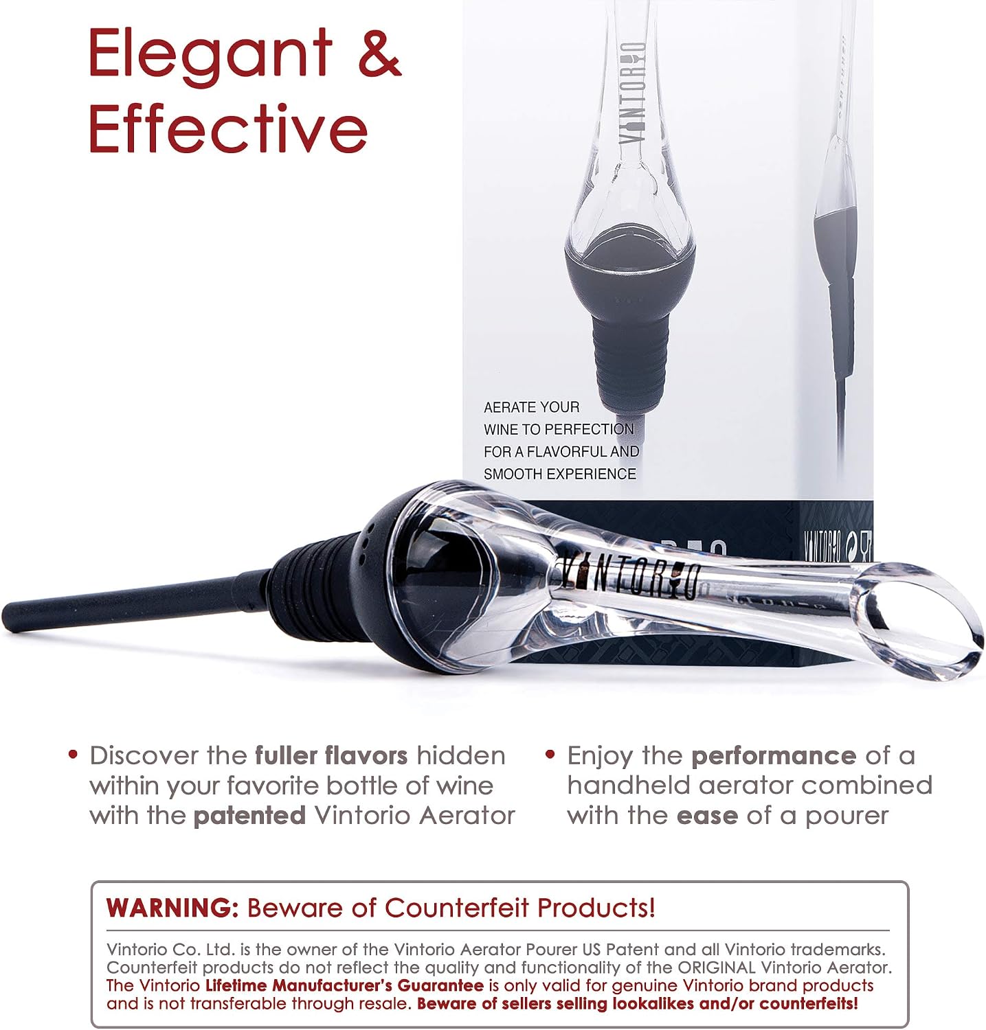 Vintorio Wine Aerator Pourer - Premium Aerating Pourer and Decanter Spout (Black) - Image 3