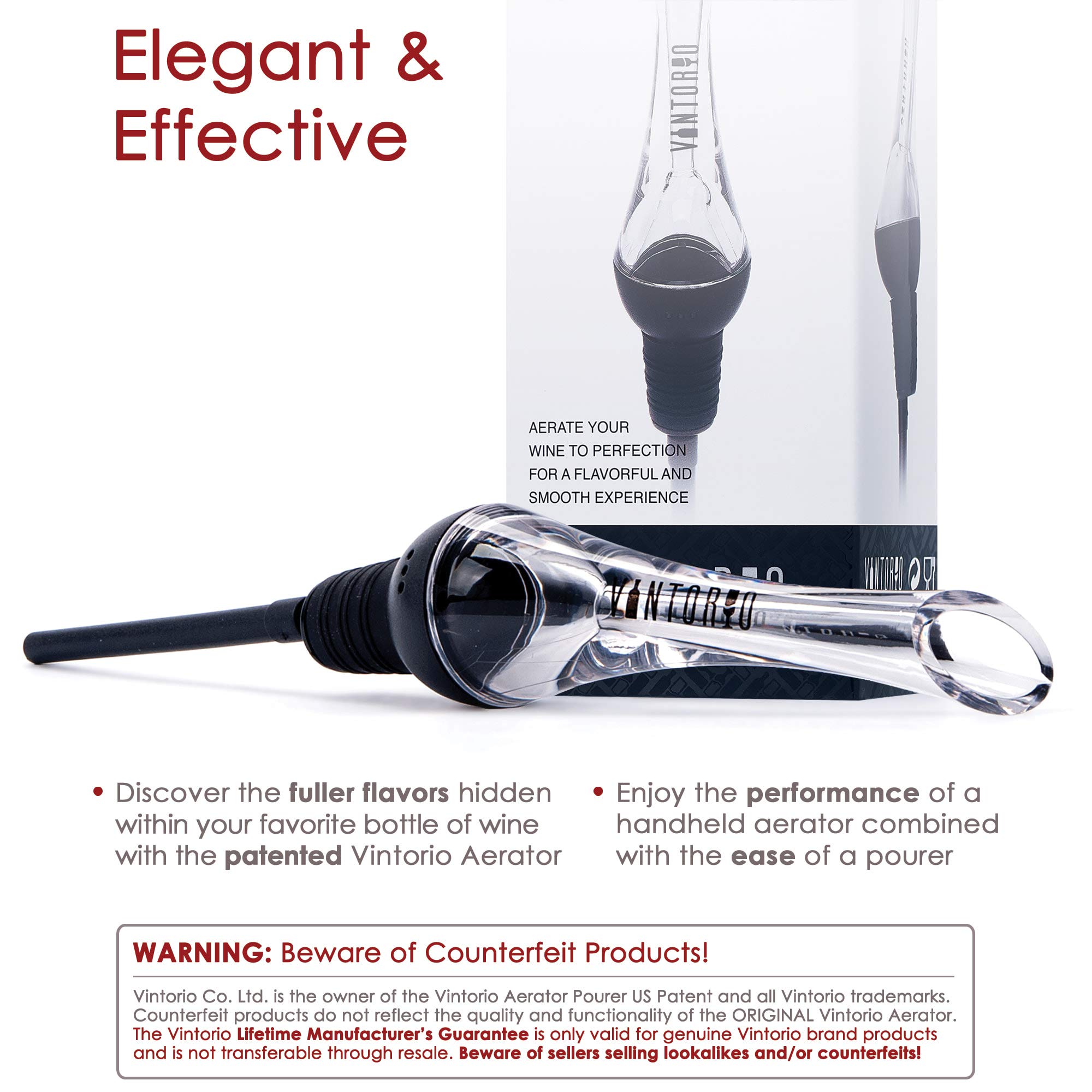 Vintorio Wine Aerator Pourer - Premium Aerating Pourer and Decanter Spout (Black) by Vintorio