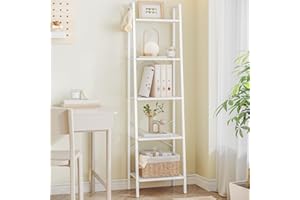 Hzuaneri Ladder Shelf, Bookshelf Bookcase, Freestanding Corner Storage Shelve with 2 Hooks for Home Office, Living Room, Kitc