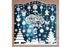 MISS FANTASY Christmas Window Clings Decorations, 10 Sheets Merry Christmas Scene Window Stickers for Glass Window Snowflakes Decals White Winter Snow Scene Xmas Decorations for Home Indoor