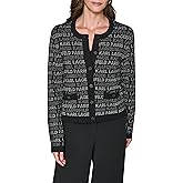 Karl Lagerfeld Womens Long Sleeve Crew Neck All Over Logo Cardigan Sweater