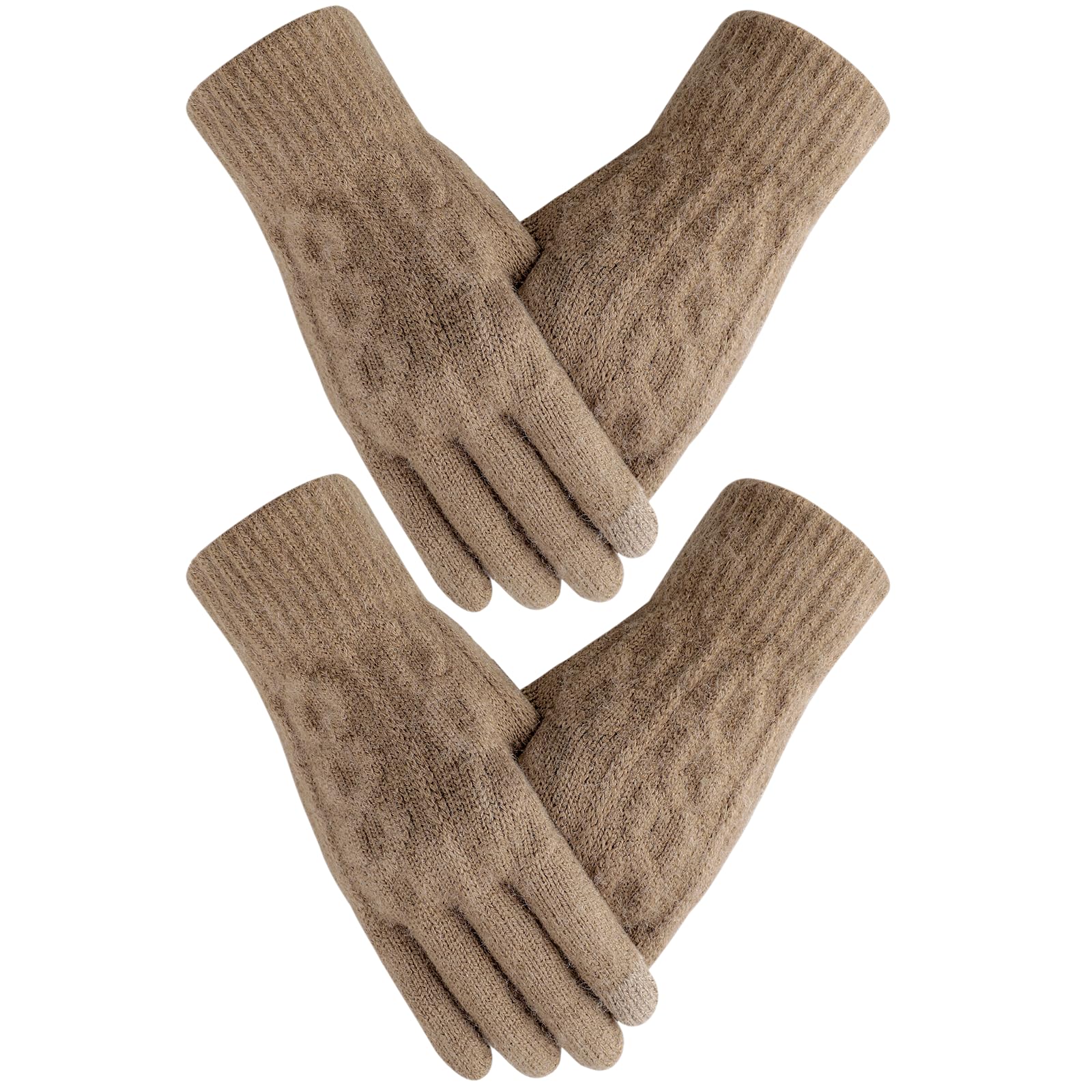 Photo 1 of Tavaleu Winter Gloves for Women - Warm Touchscreen Glove Knitted Elastic Gloves for Cold Weather, Brown
