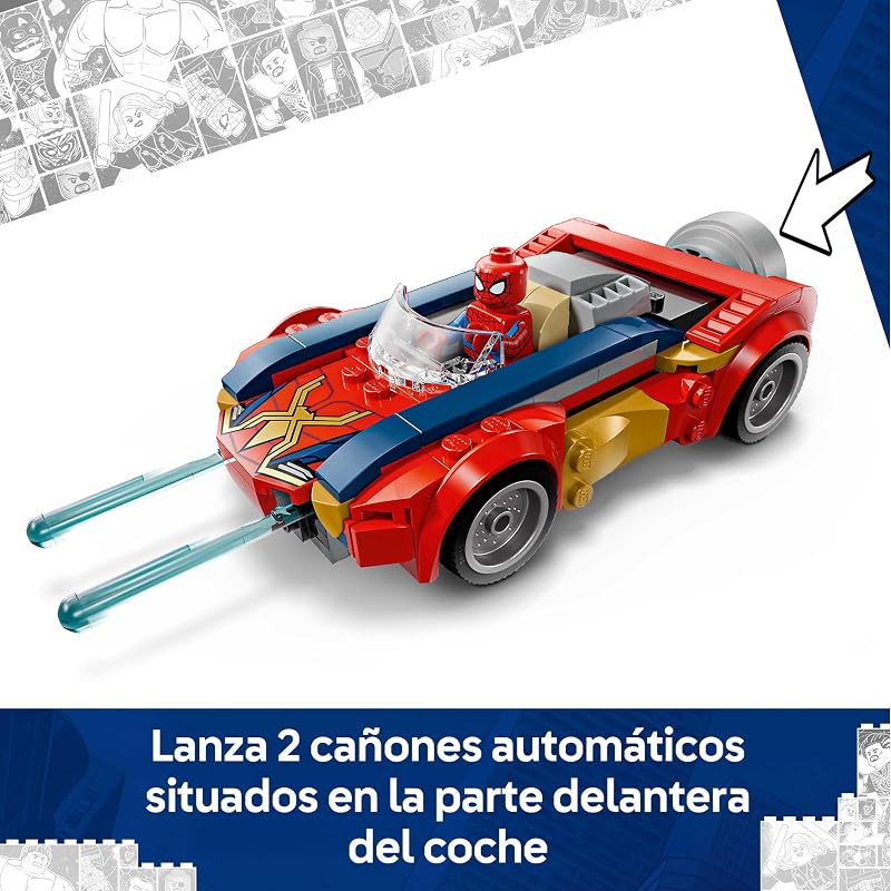 | Marvel Spider-Man vs. Venomized Wolverine Car - Brinquedo de Super-Herói com Carro Modelo, 2 Minifiguras e 2 Canhões - Presente para Crianças e Fãs a partir dos 7+ Anos - 76336