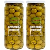 Sanniti Mediterranean Green Olives Stuffed with Anchovies, 15.2 oz (Pack of 2)