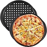 IFOKA 12.5 Inch Non-Stick Pizza Tray, 2PCS Carbon Steel Pizza Pan With Perforated Holes and Grip Handles, for 12 Inch Round Pizza Making, for Home Kitchen Use, Oven and Dishwasher Safe (2PCS Black)