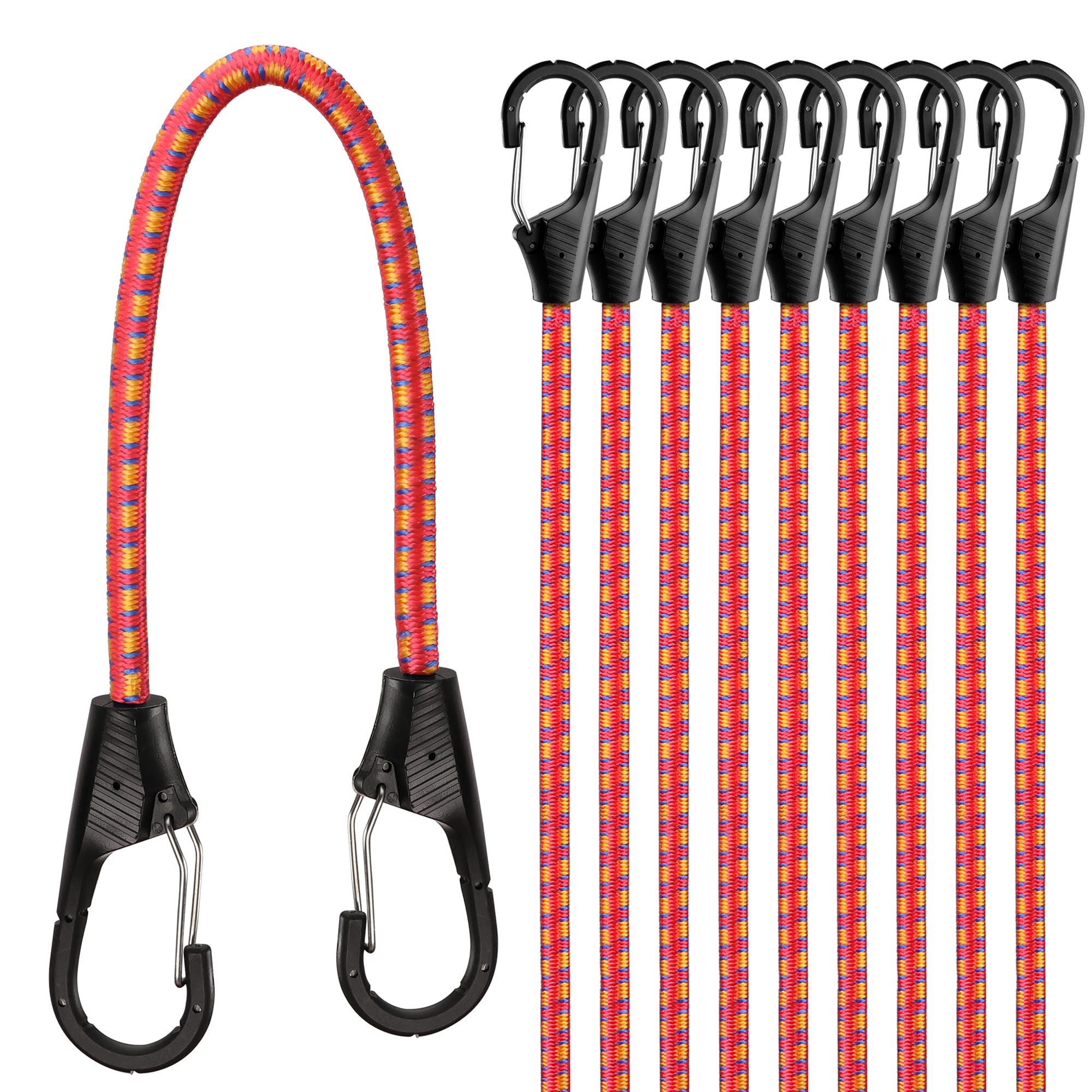 Photo 1 of HORUSDY 10-Piece Heavy Duty Bungee Cords with Metal Hooks, 18” Elastic Bungee Straps for Outdoor, Camping, Garage Storage, and Kayaking
