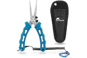 Hathever Fishing Pliers Saltwater, Corrosion Resistant Fly Fishing Pliers Hook Remover, Split Ring Pliers with Sheath and Lanyard, Fishing Gifts for Men