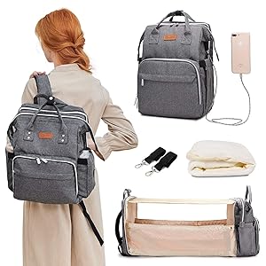 Diaper Bag with Changing Station, Travel Foldable Baby Bed, Baby Bag Backpack, Multi-Function Large-Capacity, Portable Bassinets with USB Charging Port