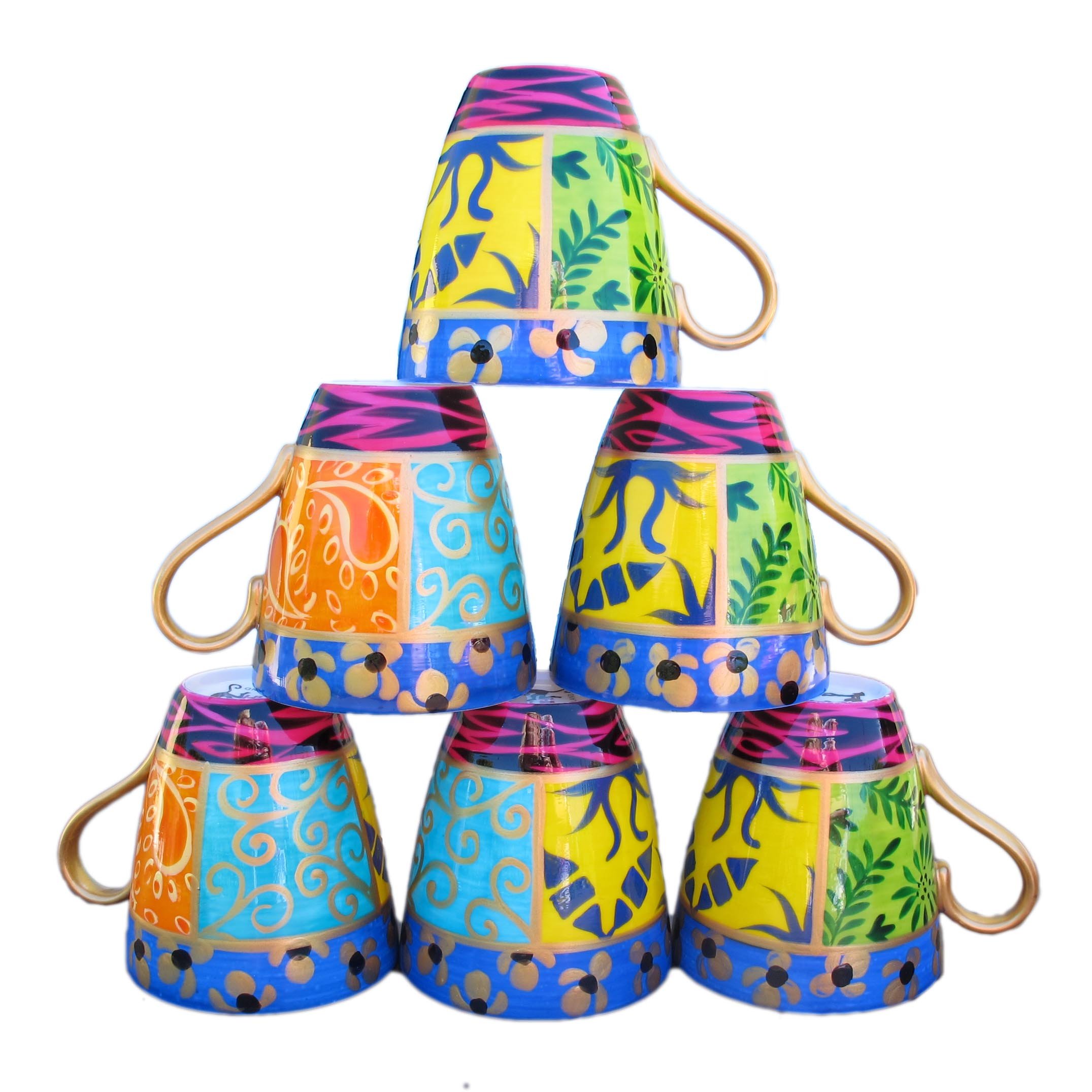 Caroline Hely Hutchinson for CHH Design New, a set Bone China Cappuccino Coffee Cups in original 'Queen' designs Gift boxed for a perfect housewarming present