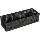 Household Essentials Handwoven Paper Rope Rectangular Storage Basket, Black