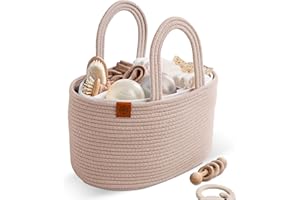 J&JOO 2-in-1 Baby Diaper Caddy Organizer, Water-Resistant Lining Protection, Easy Care, Basket for Changing Table or Dresser, Multi-Use, Newborn Baby Essentials