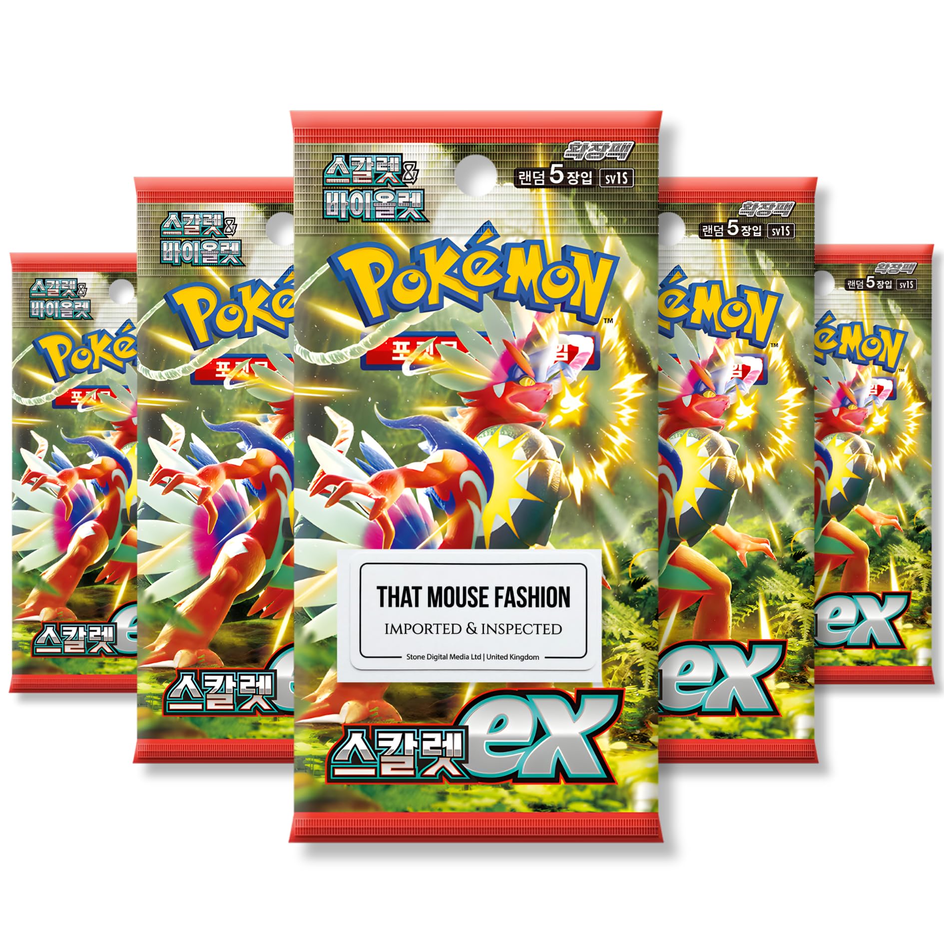 Scarlet and Violet Base Set Scarlet EX Korean 5 Booster Packs | TCYM Authenticated | Korean Pokemon Cards | Pokemon Booster Packs | That Mouse Fashion