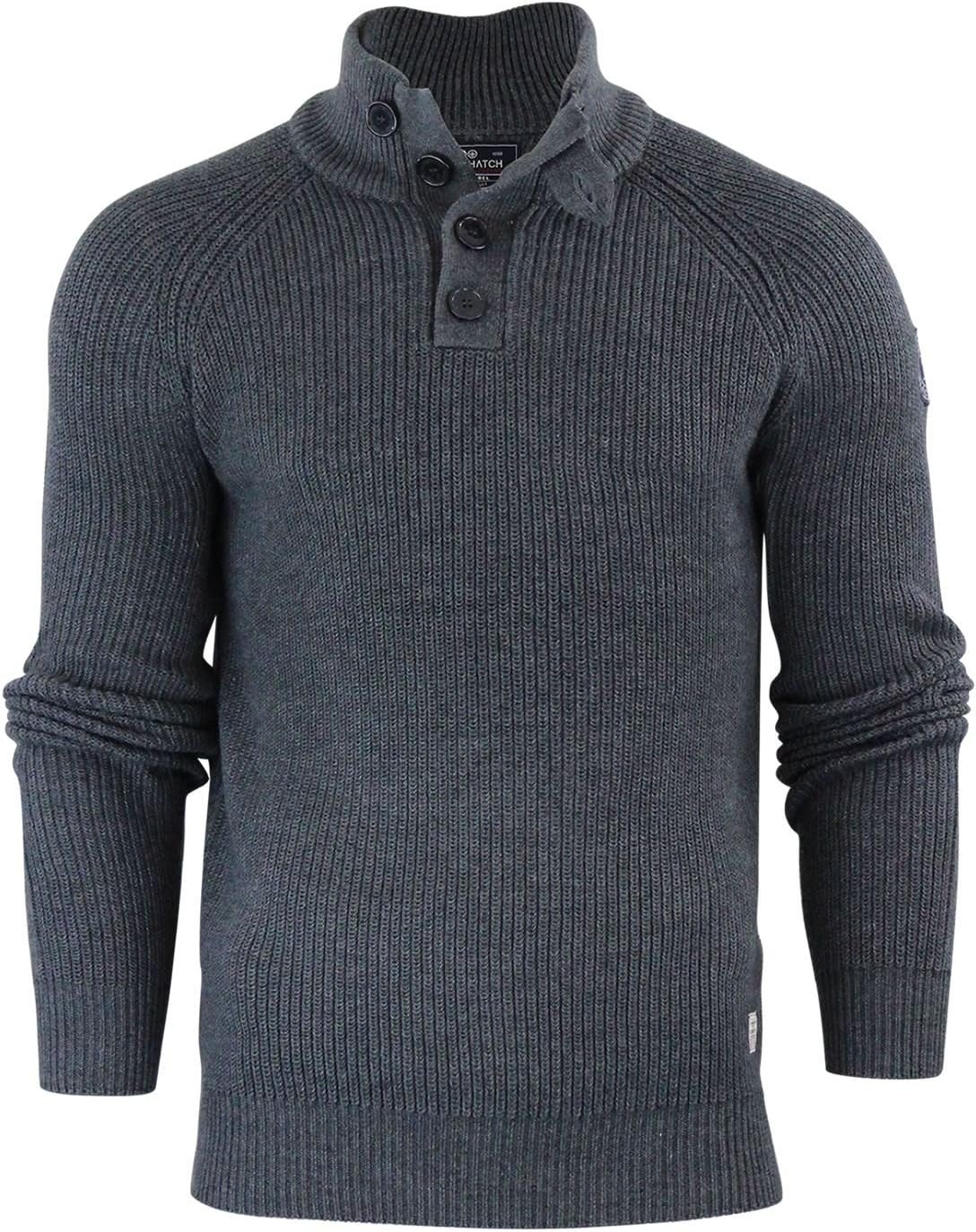 Capo Clothing Mens Jumper Crosshatch Masons Waffle Knitted 1/4 Button Up Funnel Neck Sweater