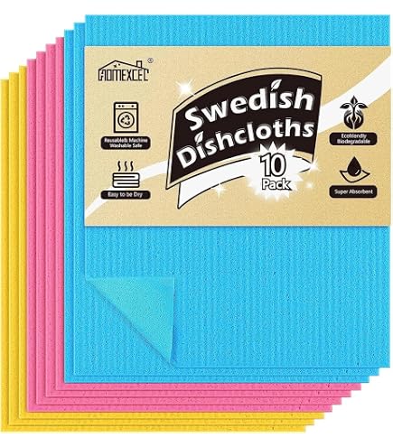 BigKing Lot De 12 Torchons Suédois Réutilisables - Chiffons Absorbants à Séchage Rapide Pour Vaisselle