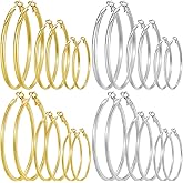 5/12 Pairs Gold Silver Plated Hoop Earrings for Women, Hypoallergenic Stainless Steel Hoops Earrings Set, Lightweight Large Small Hoops Women Earrings Loop Earrings Set