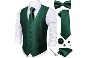 Barry.Wang Men's Suit Vest Tie Bowtie Set Formal Silk Paisley Waistcoat Hanky Cufflinks Lapel Pin Set Wedding Party 7PCS