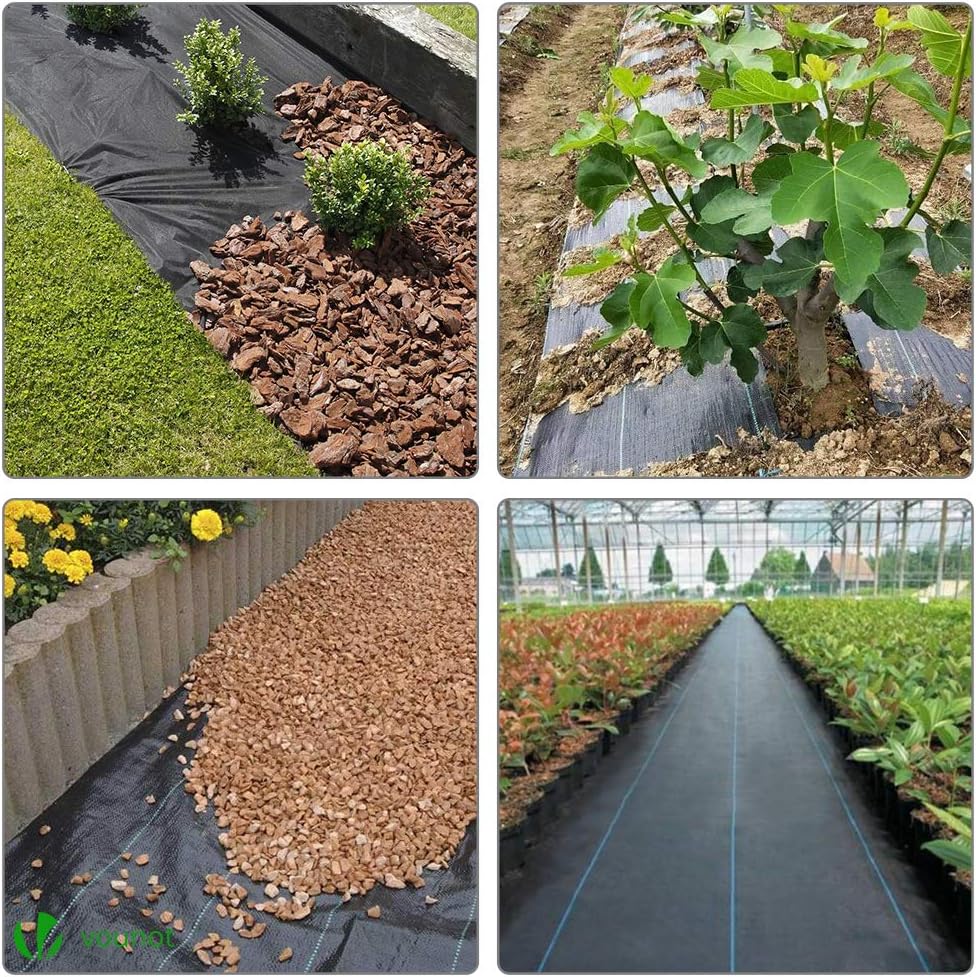 VOUNOT Weed Control Membrane 2m x 10m, with 30 Securing Pegs, Heavy Duty Weed Control Barrier Fabric - Image 3