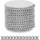 [33 FT] Stainless Steel Curb Chains Bulk for Jewelry Making, 4mm 304 Stainless Steel Flat Twisted Links Curb Chains Roll Spool for Jewelry Making DIY Craft