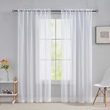 Home Brilliant Woven Voile Curtain 54 x 72 Set of 2 White Semi-Sheer Panels