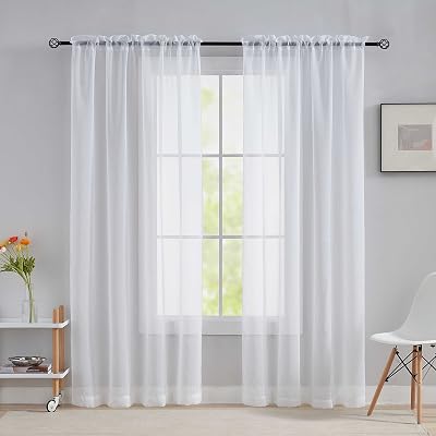 Home Brilliant Woven Voile Curtain 54 x 72 Set of 2 White Semi-Sheer Panels