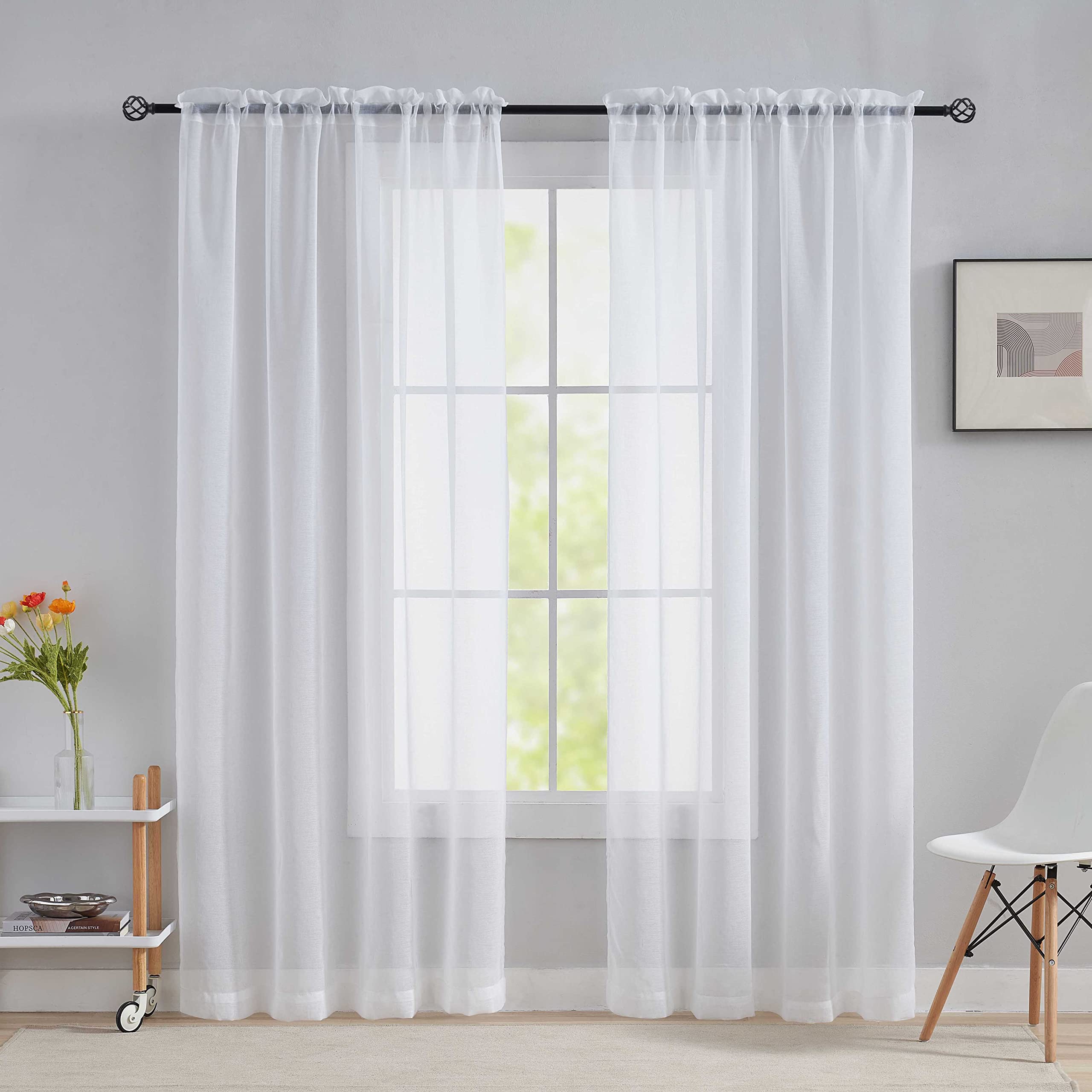 Home Brilliant White Voile Curtains, Sheer Curtains Window Treatment Set of 2 Net Curtain Drapes for Privacy, 96 inches Drop