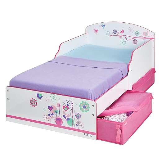 Worlds Apart 516FLW Kinderbett mit Blumen und Schmetterlingen, mit praktischen Schubladen, MDF, Rosa/Blau