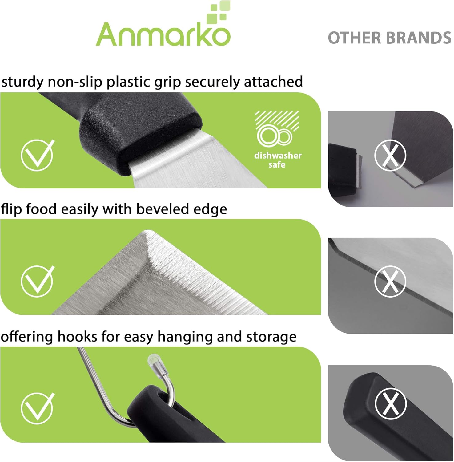 Anmarko Metal Spatula Set of 6, Griddle Accessories kit, Grill Flat Spatula Pancake Flipper Hamburger Turner - Image 4
