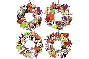 Openfly 12 Sets Halloween Wreath Craft Kit for Boys Girls, Halloween Wreath Sign Decorations Pumpkin Spider Bat Candy Stickers DIY Halloween Foam Crafts Kit for Home Classroom Halloween Party Decor