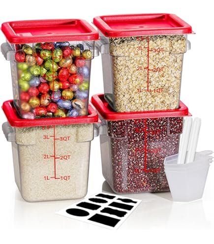 Lot De 8 Carrés Polycarbonate 12 Qt Avec Couvercles Rouges – Conteneurs Alimentaire Pros