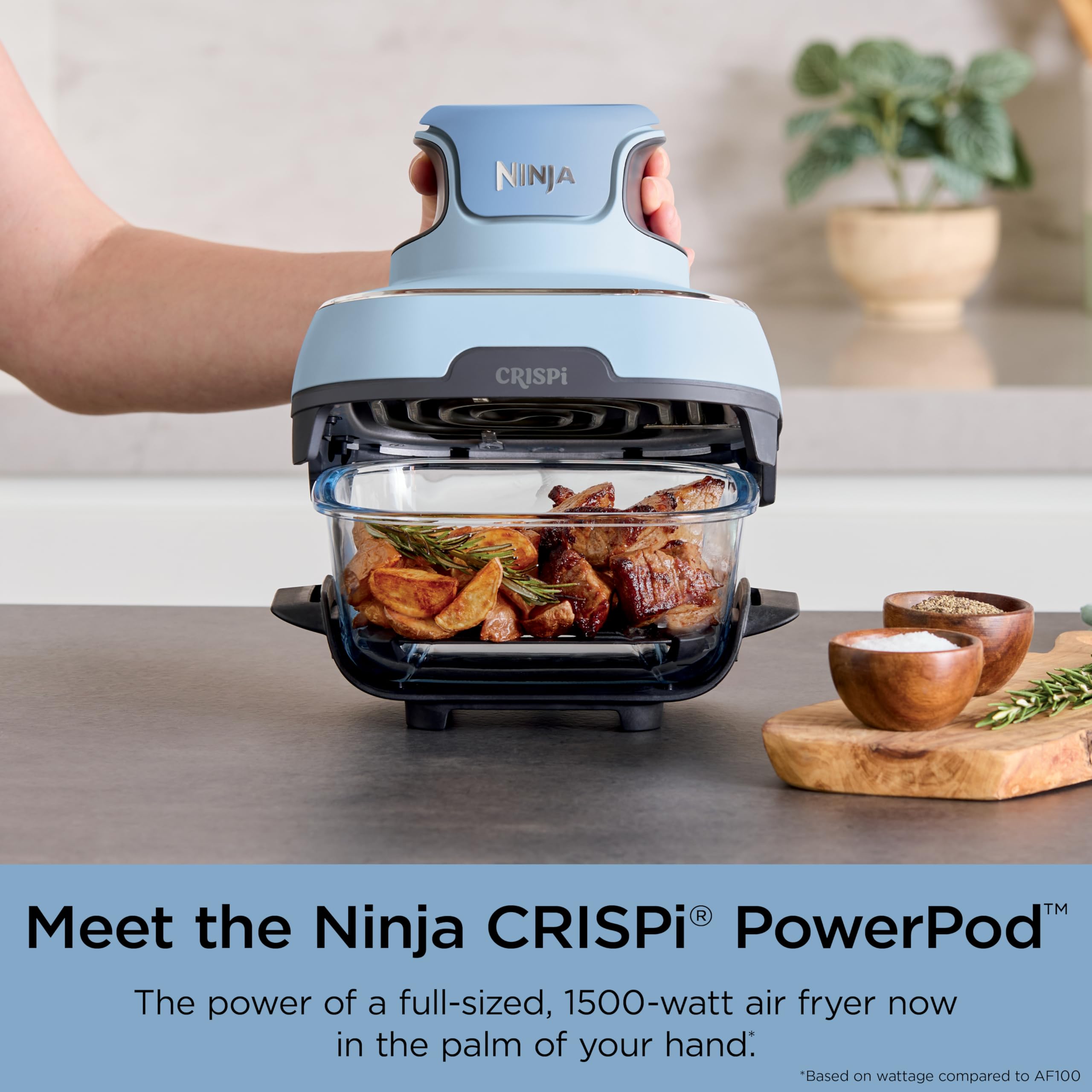 Ninja Crispi Sistema de cocción de freidora de aire de vidrio portátil 4 en 1, recipientes de vidrio de 4 cuartos y 6 tazas con tapas de almacenamiento, comidas fáciles, apto para microondas, congelador y lavavajillas, freír al aire, hornear y más, bígaro, FN101PL