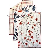 Cerise Red and Blue Kitchen Towels, Premium Waffle Weave Microfiber, Quick Dry Microfiber Cloth Spring & Summer Dish Towels for Kitchen Drying - Fruits Rouges - 16x24 Inches (Pack of 3)