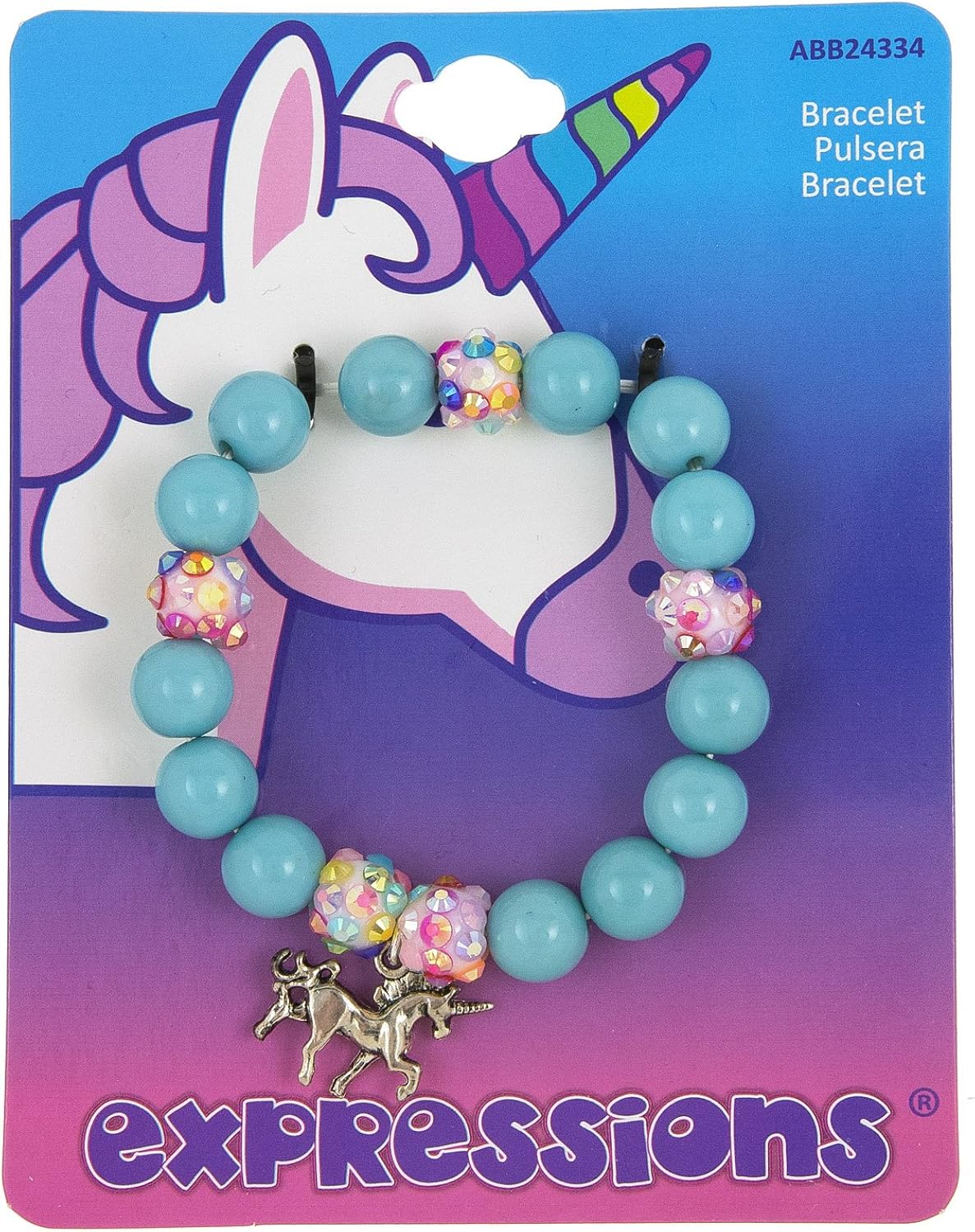 CHUNKY BEAD BRACELET W/UNICORN CHARM (Turquoise) Amazon.co.uk Jewellery