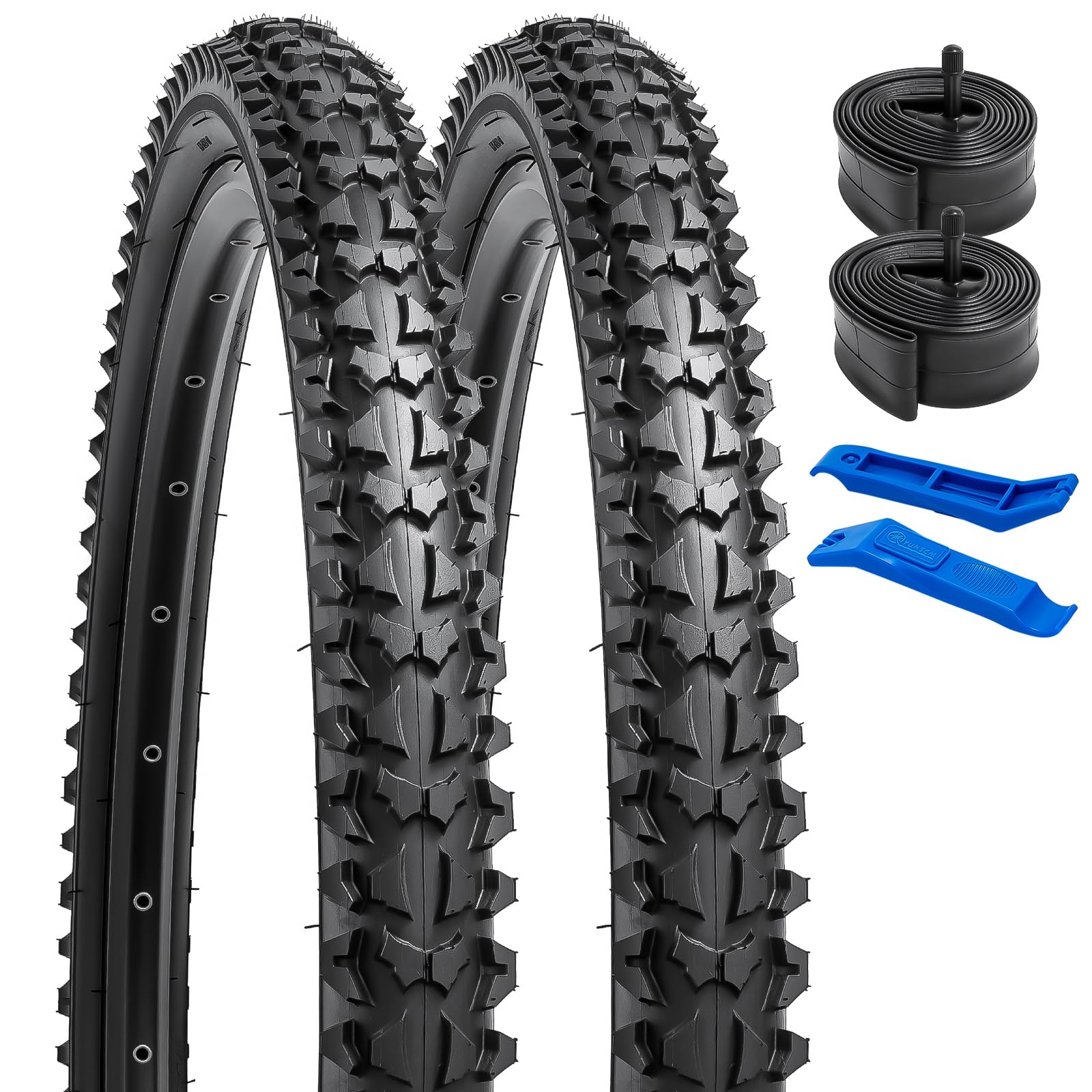 YunSCM 2Pcs Foldable 26 inch Bike Tyres 26x1.95 Tires 53-559 and 2PCS 26" Bikes Tubes AV32mm Schrader Valve, Compatible with 26x1.90 26x 1.95 26x2.0 Road/MTB Bicycle Tyre