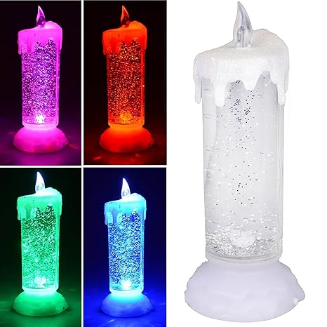 Teesta Decorative Sequinned Led Candle Illusion Colour Changing USB Led Light Water Glitter Spinner Candle