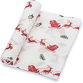 LollyBanks Baby Blanket, 100% Cotton Cozy Muslin Swaddle Blankets for Boys and Girls, 47 x 47 Inches Newborn Blanket, Soft and Breathable Receiving Blankets, Baby Essentials, Registry (Reindeer Print)