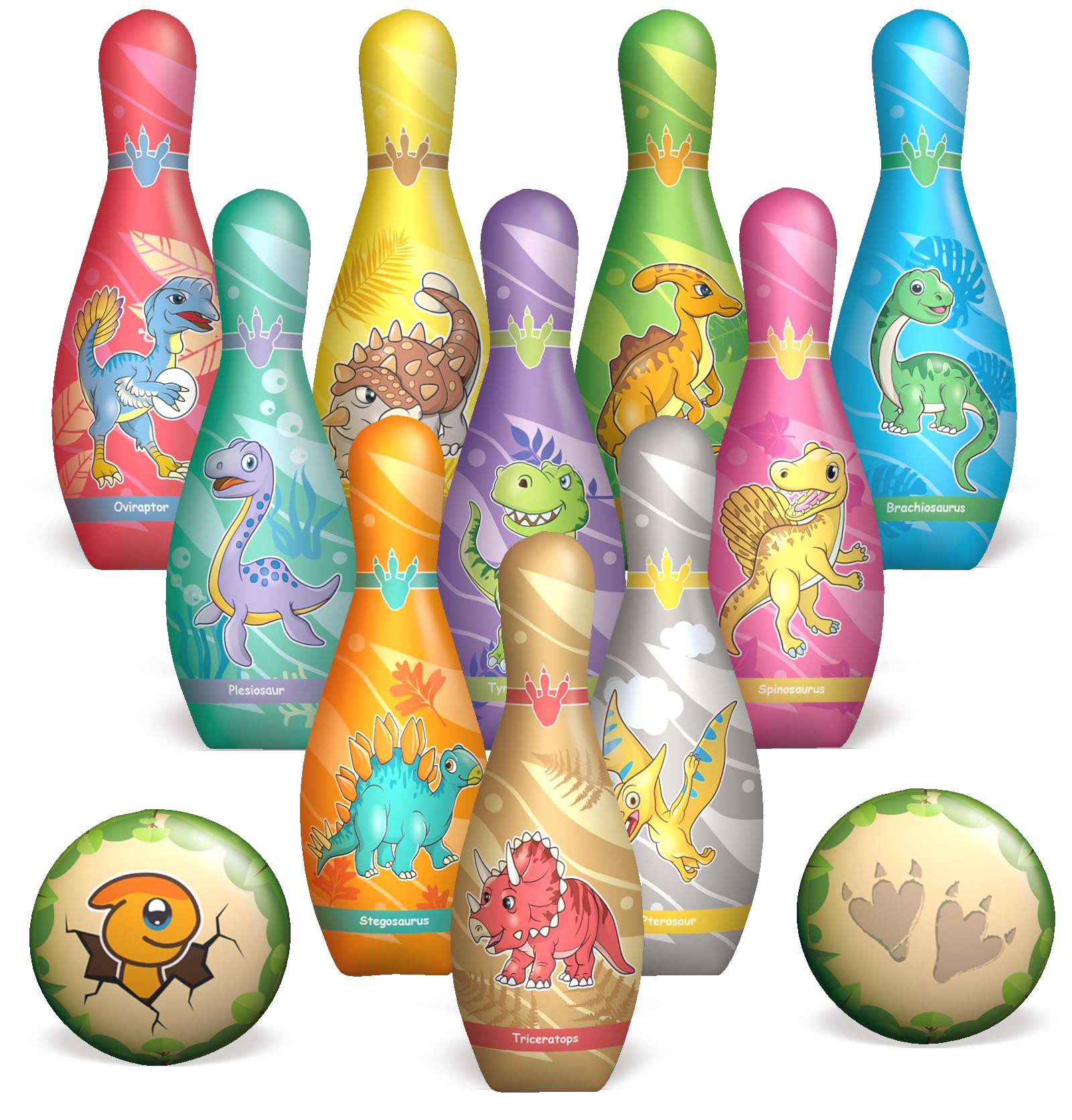 STAY GENT Dinosaur Skittles Game with 10 Pins + 2 Soft Balls, Mini Bowling Skittles Indoor Outdoor Game for Toddlers Boys Girls Aged 2-6