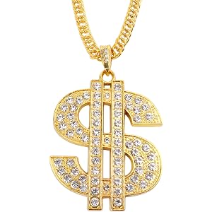 Gold Chain with Dollar Sign Fake Gold Chain Costume Money Chains Sign Necklace for Men Women Gifts Hip Hop Golds Chains Long