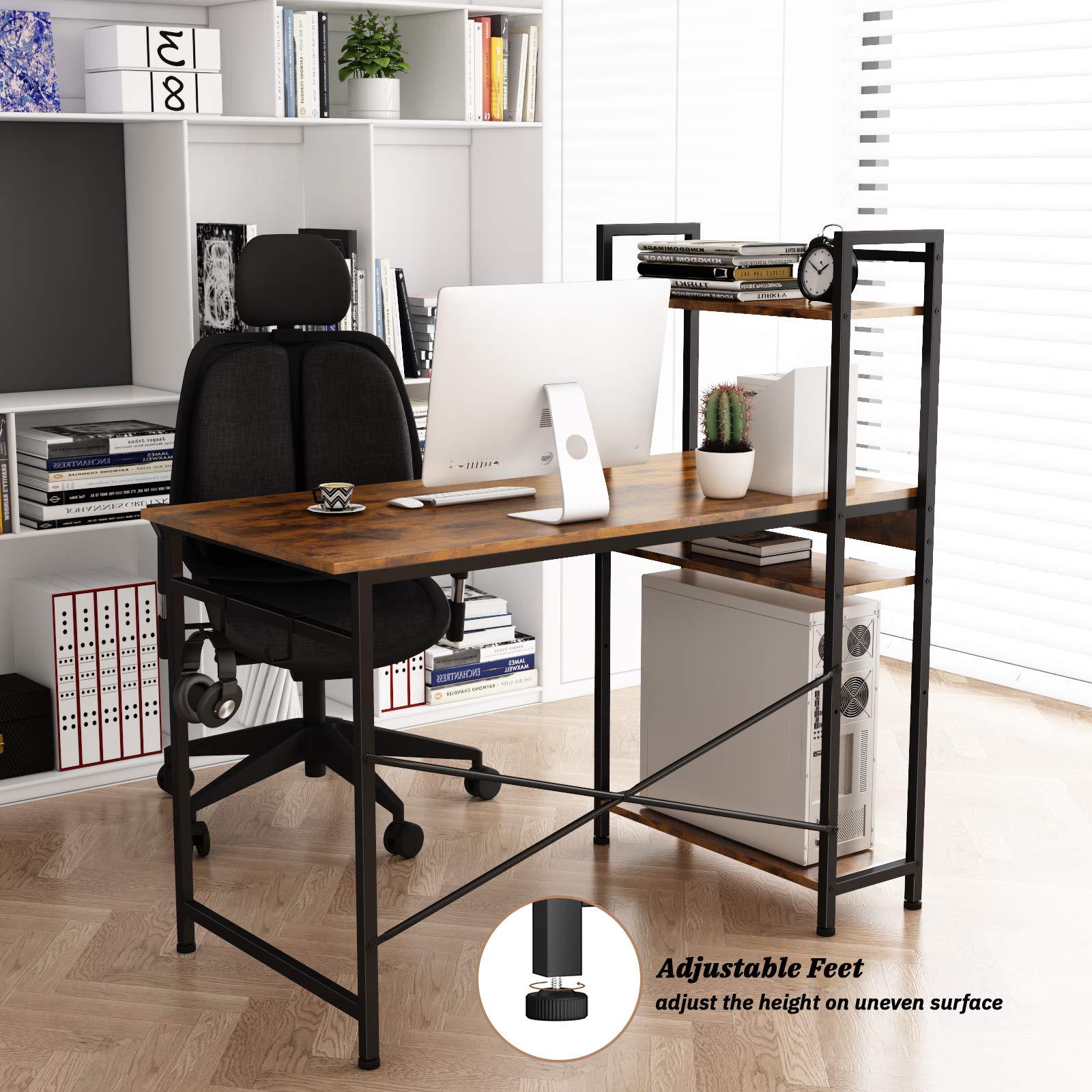 Engriy Computer Desk with 4 Tier Shelves for Home Office, 47in Writing