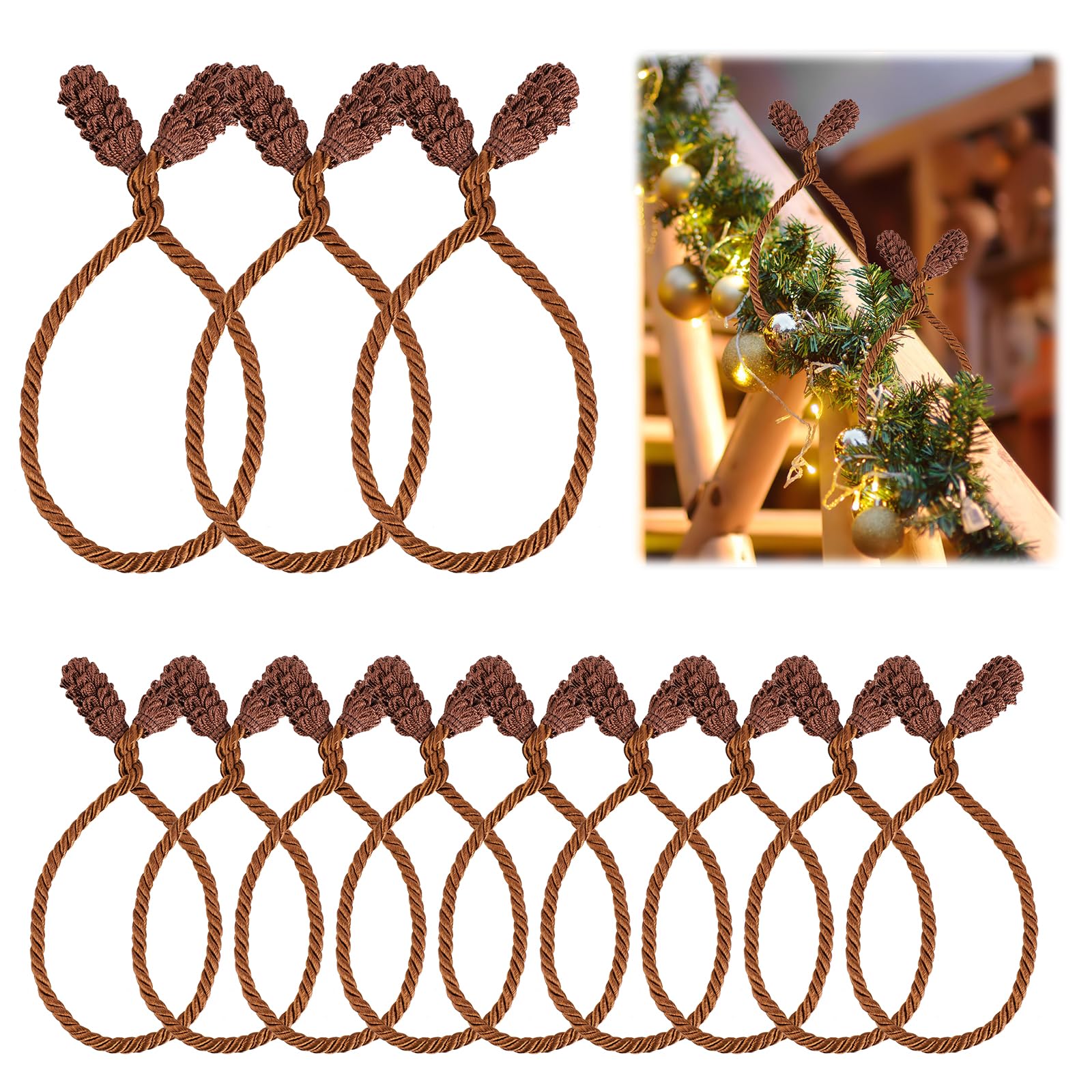 Photo 1 of 12pcs Christmas Garland Ties, 15.75 Inch Long Christmas Staircase Banister Ties Holiday Garland Flexible Ties Reusable Decorative Railing Twist Ties for Christmas Party Home Decoration (Brown)