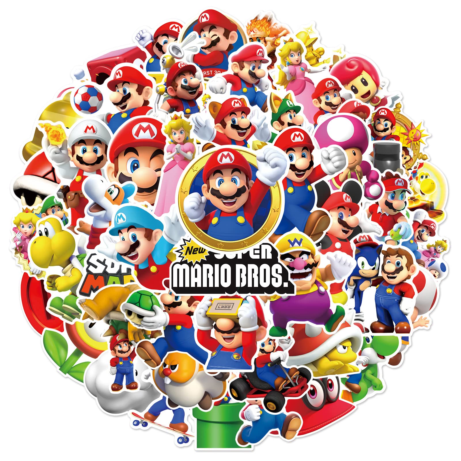 50pcs Cartoon Mario Stickers for Kids, Vinyl Waterproof Super Mario Bros Decal for Water Bottle Laptop Toy Sticker for DIY Decorate Bumper Phone Hard Hat Kids Teens Gifts