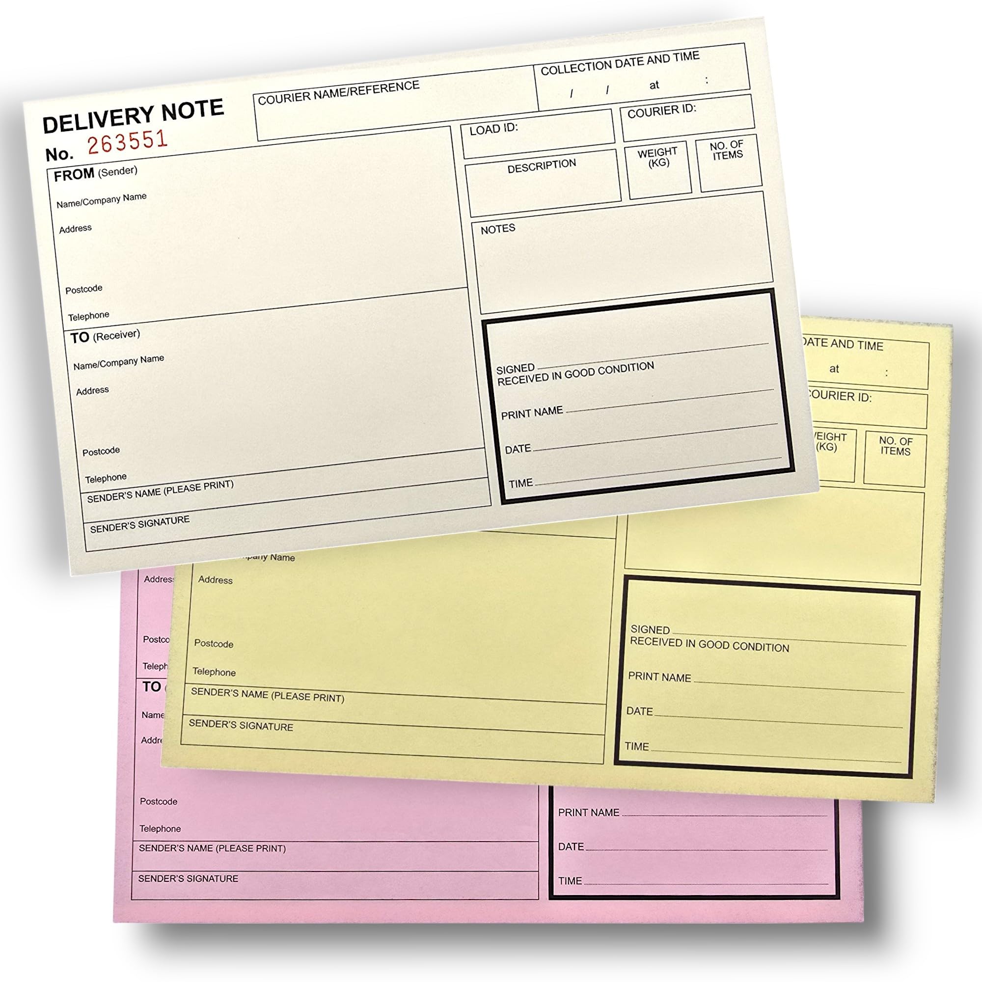 Delivery Note, Triplicate NCR Delivery Book, Carbonless Proof of Delivery (POD) A5 Notebook, 50 Triplicate Copies per Book, POD, Size A5 (1 Book)