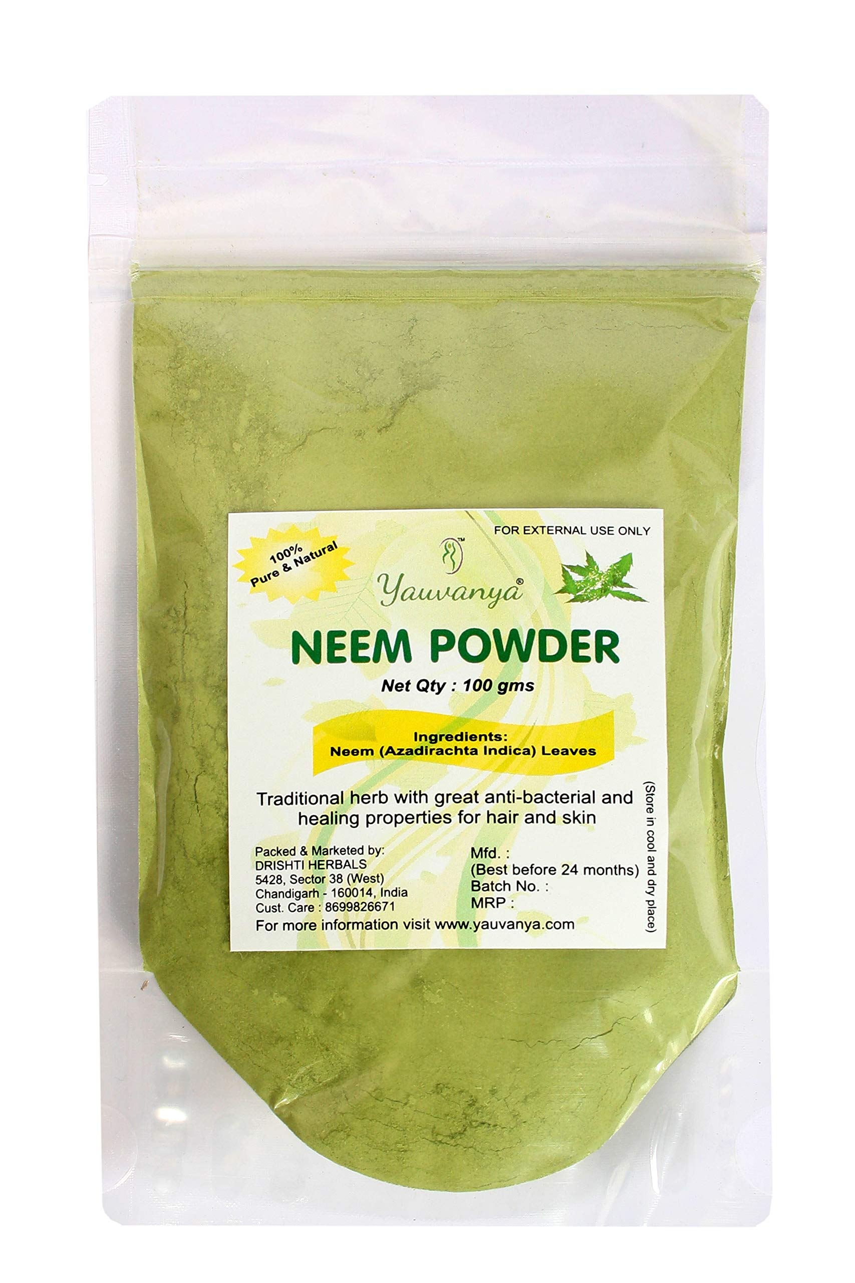 Yauvanya Neem (Azadirachta Indica) Leaves Powder for Hair and Skin - 1 X 100 GMS