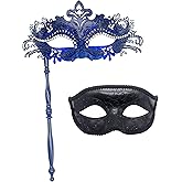 Geek-M Couple Masquerade Mask with Stick Women Men Mardi Gras Mask Costume Masks for Venetian Party Christmas Festival