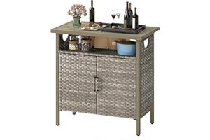 DWVO Patio Storage Cabinet, Outdoor Buffet Cabinet with Two Doors and Shelves, Outdoor Storage Table with PE Rattan for Patio, Backyard, Garden - Light Brown