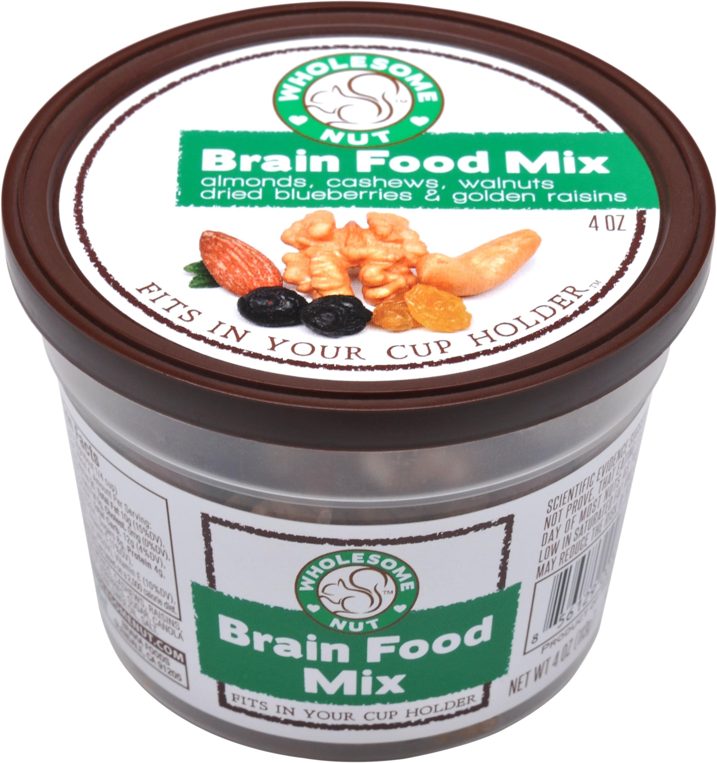 Wholesome Nut BRAIN FOOD MIX - Almonds, Cashews, Raisins, Walnuts, Dried Blueberries (Pack of 6 Cups)