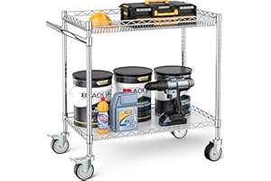 Leteuke Utility Tool Carts with Wheels, 900LBS Capacity Heavy Rolling Cart with Hand, Outdoor Grill Table Stand for Blackstone Griddle, Ninja Grill, Pizza Oven Table, BBQ, Kitchen-Chrome