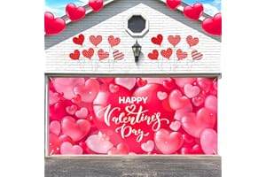 Tudomro Happy Valentine's Day Garage Door Banner Cover 6 X13 ft Garage Backdrops Decorations Pink Heart Barn Door Photo Background for Yard Indoor Outdoor Home Party Supplies