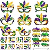 Jansun 24-Pack Mardi Masquerade Gras Masks, Party Masks with Feathers Stickers Carnival Costumes Outfits Accessories