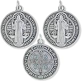 Caritas et Fides Pack of 3 - Round Saint Benedict Medals (1.25", Silver Oxidized), Made in Italy - Catholic Protection from Evil and Overcoming Addiction