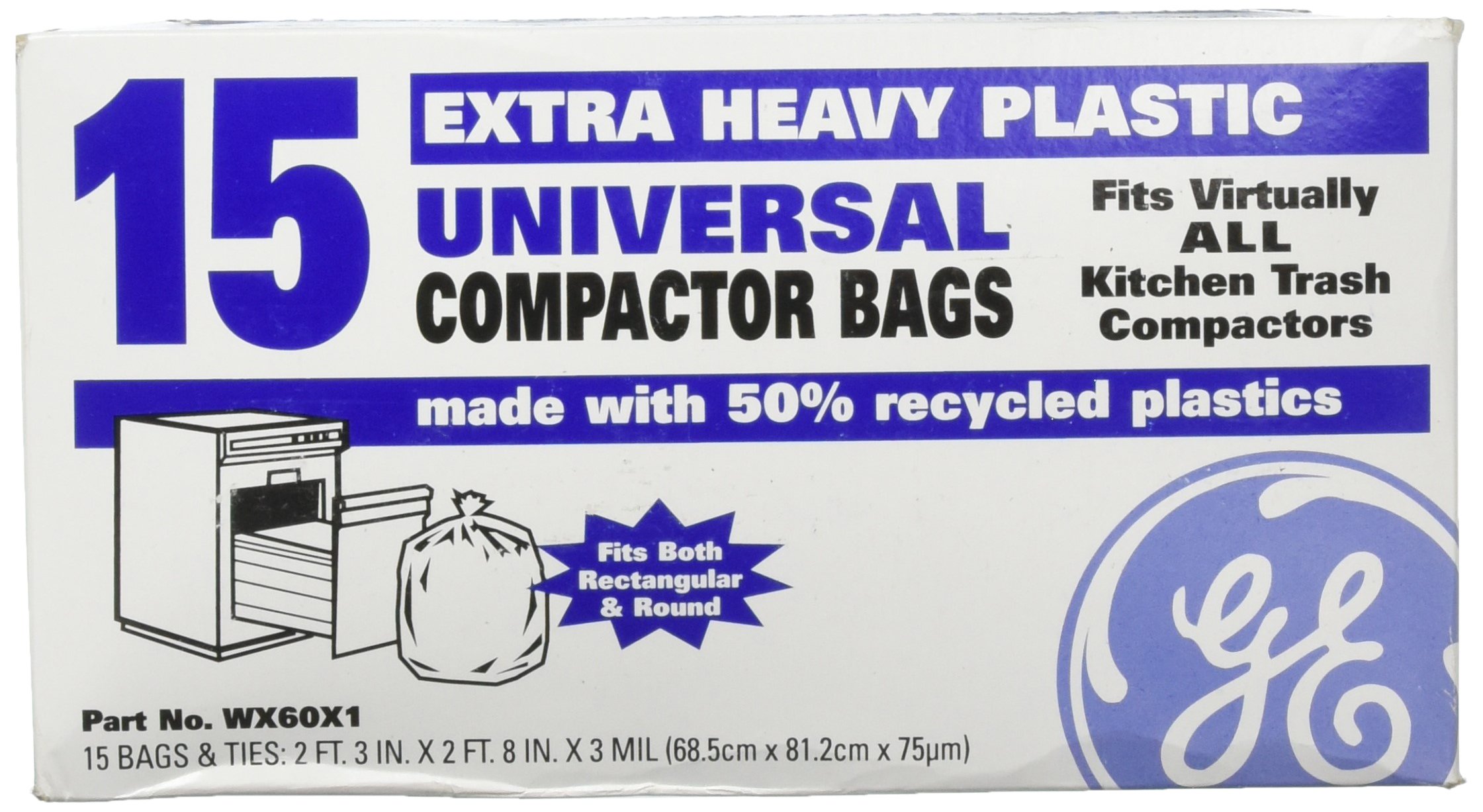 General Electric WX60X1 Trash Compactor Bags, 2FT. 3IN. X 2FT. 8IN. X 3 MIL, 0